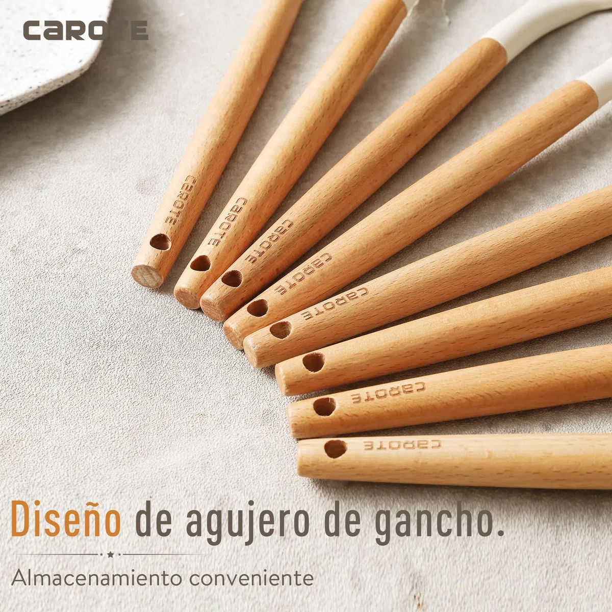 CAROTE Utensilios de Cocina de Silicona 16 Piezas, juego Utensilios de Cocina Resistencia al Calor y Antiadherente con Mango de Madera para Utensilios Accesorios Cocina, sin BPA