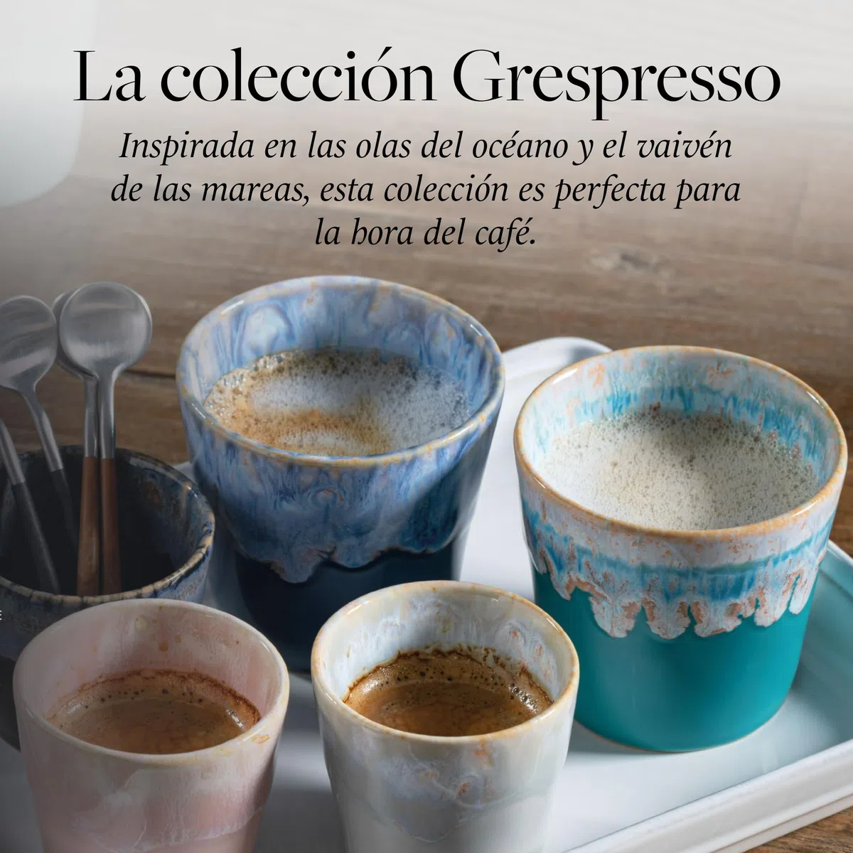 Costa Nova caja regalo Grespresso: 8 tazas de expreso de gres fino con esmalte reactivo, apilables, acabadas a mano, en elegante caja de madera, aptas para lavavajillas, multicolor, ⌀ 6,5 cm