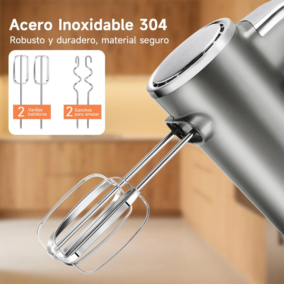 Aigostar Batidora de Varillas 400 W con 5 Velocidades y Función Turbo, 2 Varillas y 2 Ganchos, Batidora Amasadora Reposteria de acero inoxidable, Soporte de Almacenamiento. Adela