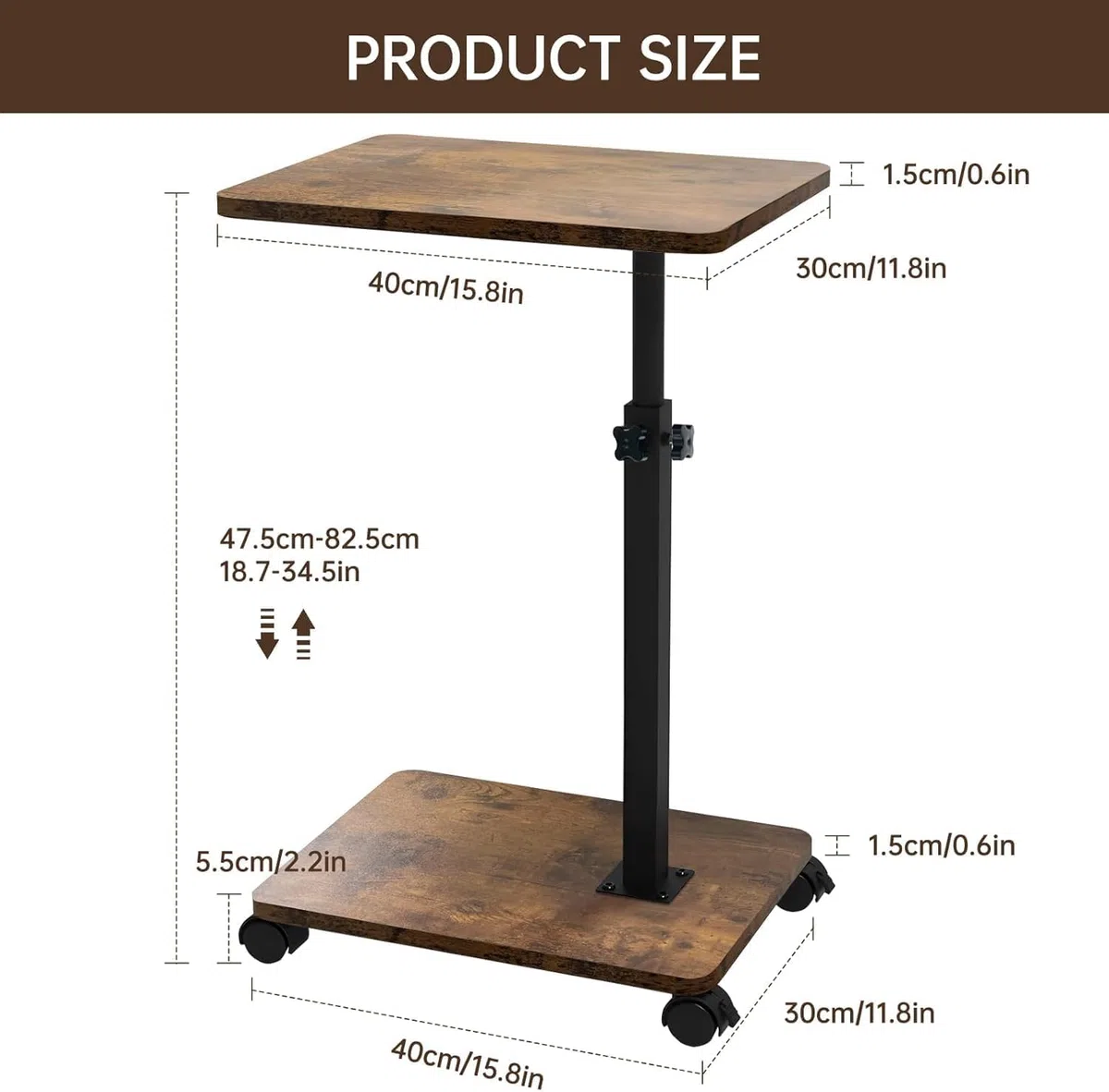 Mesa Auxiliar en Forma de C, Altura Ajustable, Mesa de Sofá con Ruedas, Mesa Pequeña, Side Table, Mesa de Café, Mesa de Cama, Mesa de Noche, Mesa de Cuidados para Salón, Dormitorio, Baño