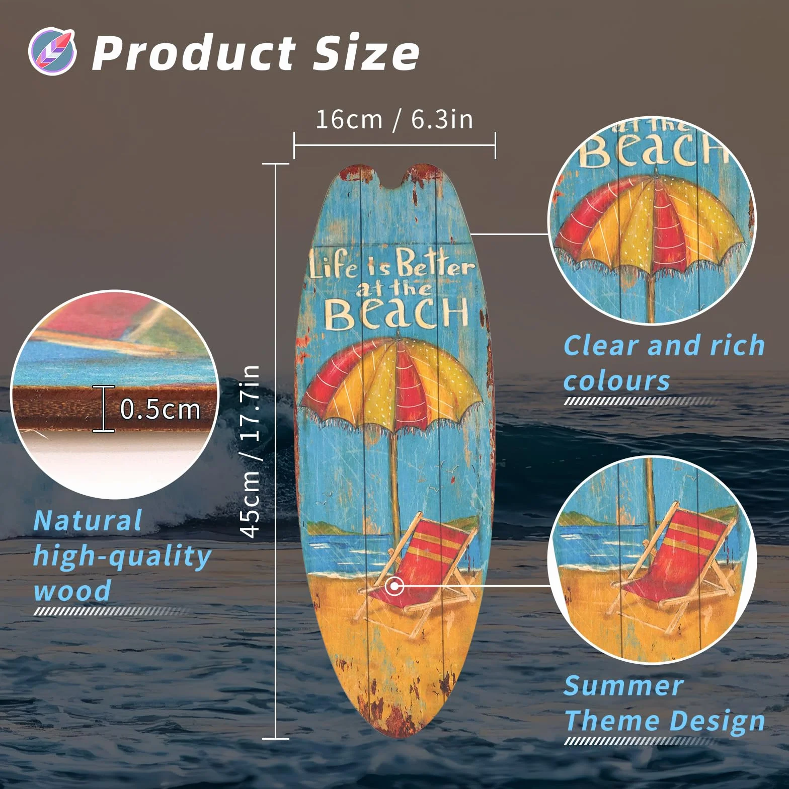 4 piezas de señalización decorativa de paddle board de madera para pared, señalización de paddle board para decoración interior de piscinas y playa, flujo de bebidas