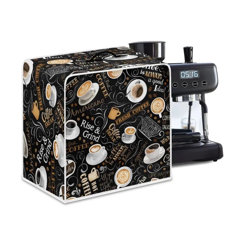 Funda para cafetera temática de café, color blanco, tamaño universal, color marrón, 2 tamaños para electrodomésticos y herramientas de oficina en casa