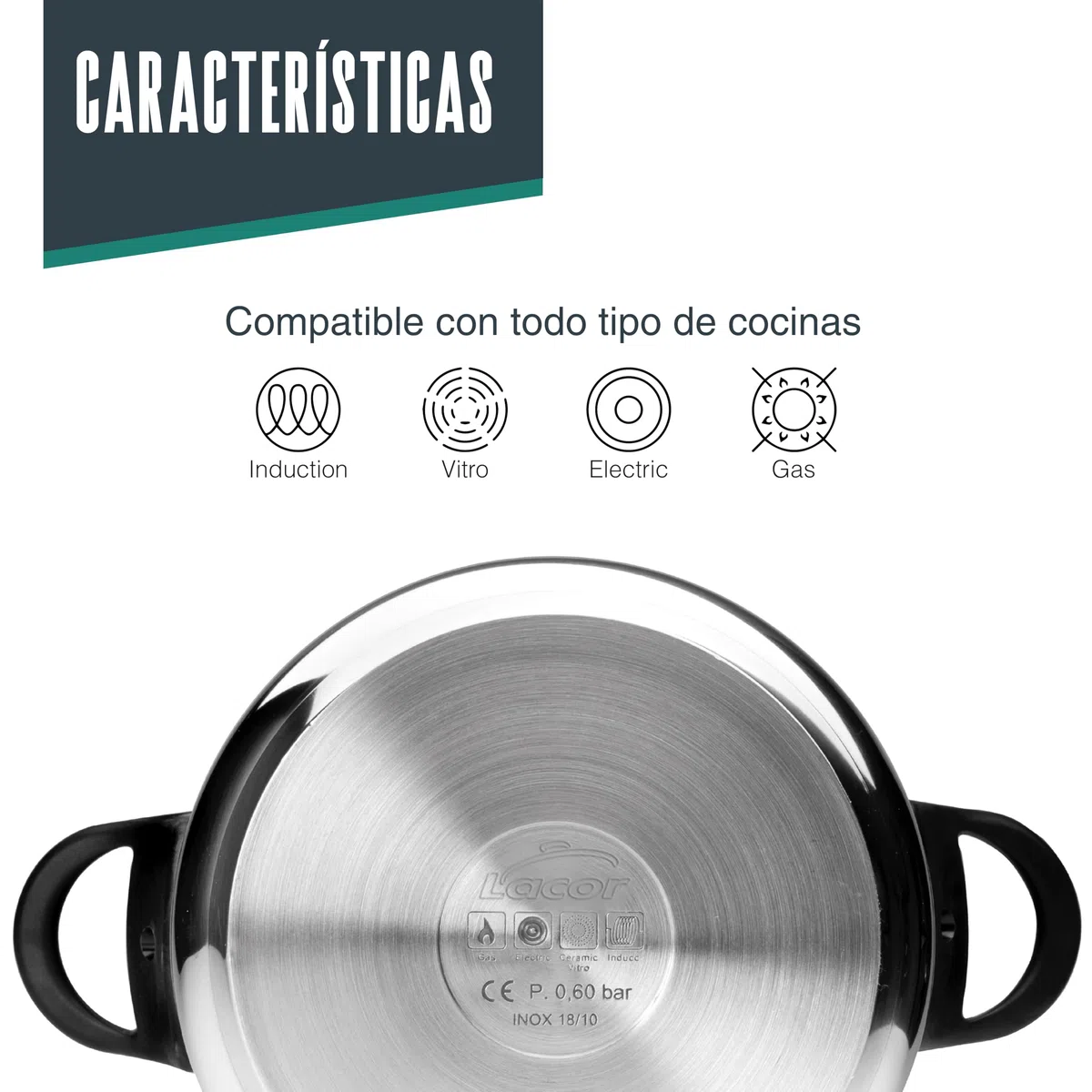 Lacor 71878 - Olla a presión Classic, Acero inoxidable 18/10, Apta | En acero inox 18/10, para cocidos y grandes cantidades; apto para inducción, con 8 L de capacidad, para tu cocina cada día