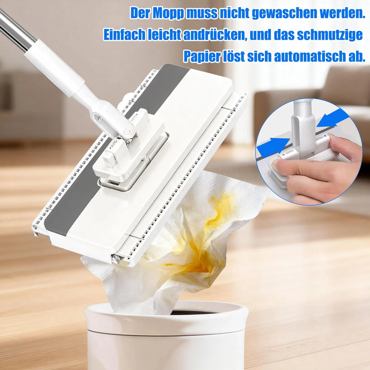 Mopa de microfibra con sistema de sujeción a presión, paño de sujeción automático con 12 paños de microfibra reutilizables, fregona desmontable para una limpieza práctica, clip para paños sin lavar a