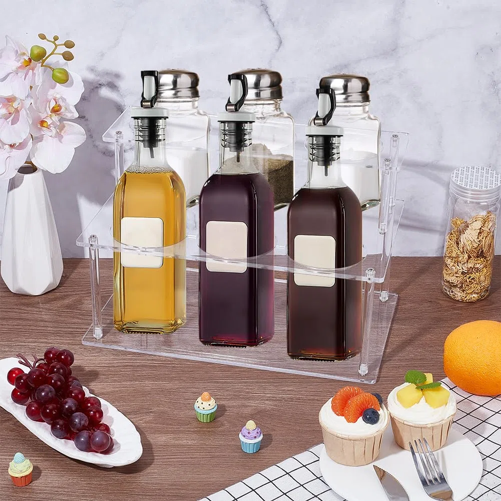 UNICRAFTALE 2 niveles de jarabe de café acrílico estante organizador para 6 botellas transparente soporte para botellas para encimera de cocina, armario de almacenamiento para frigorífico, sistema de