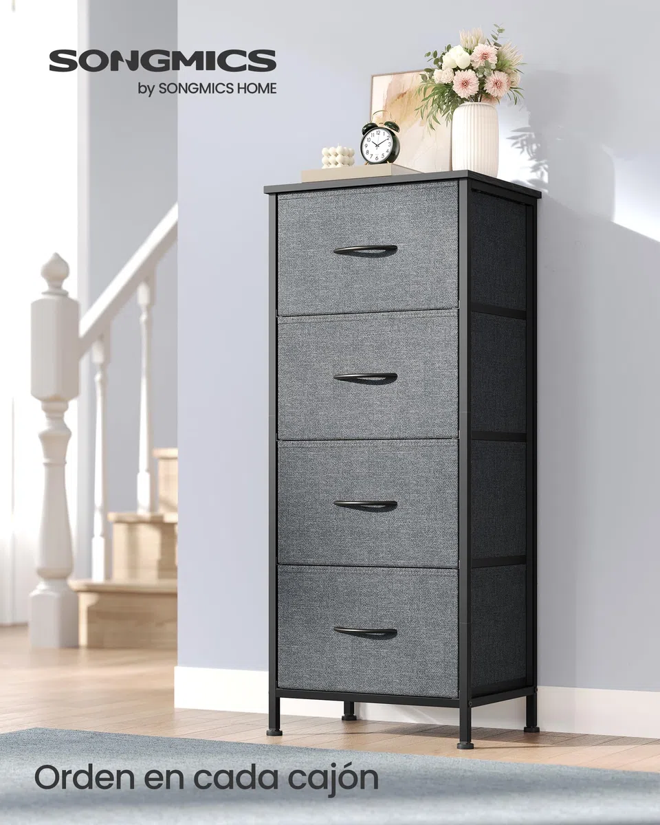 SONGMICS BELLAH Colección - Cómoda, Unidad de Almacenamiento, para Dormitorio, Armario, Pasillo, Salón, Acero, 4 Cajones, Moderno, Gris Pizarra LGS314G101