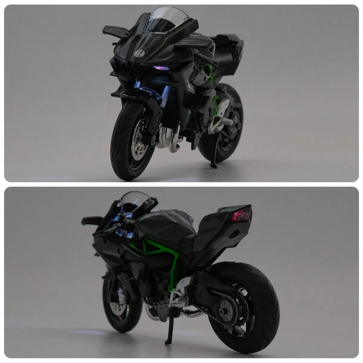 TGRCM-CZ Compatible con Modelo de Motocicleta Kawasaki Ninja H2R 1:12, Suspensión y Rodillo Libre, Coche de Juguete, Colección de Motocicleta, Regalo Negro