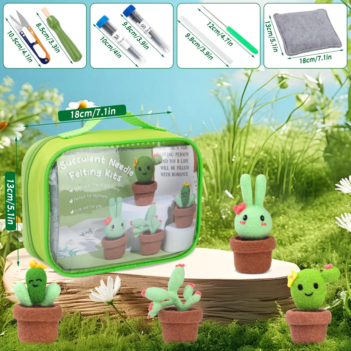 Jeesblsy Kit de Fieltro con Aguja, Decoración de Fieltro de, DIY Lana para principiantes, Incluye Instrucciones de Plantas de 4 piezas, Almohadilla para Fieltrar y Herramientas Básicas para Fieltrar