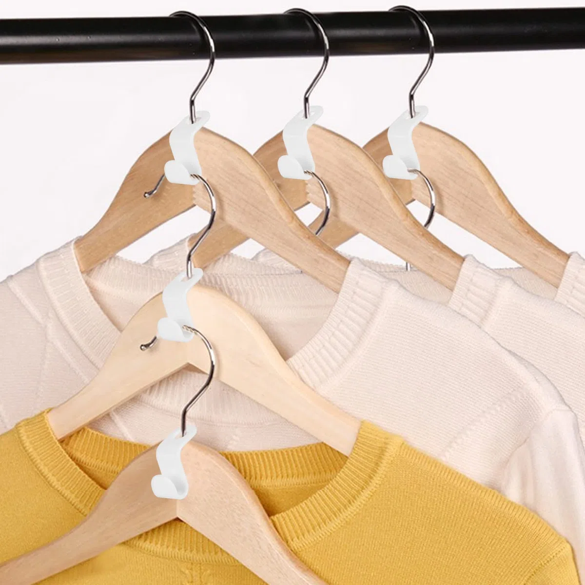 60Pcs Ganchos Conectores para Perchas de Ropa, Mini Organizador de Perchas plástico para Ahorrar Espacio Armario Blanco