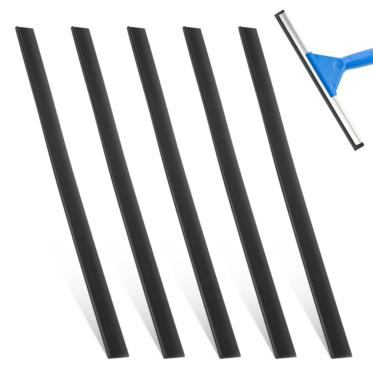 Pack 5 Gomas de Repuesto para Limpiacristales 35 cm - Tira Flexible de Caucho Negro - Recambio Escobilla Ventanas y Mamparas Ducha - Resistente