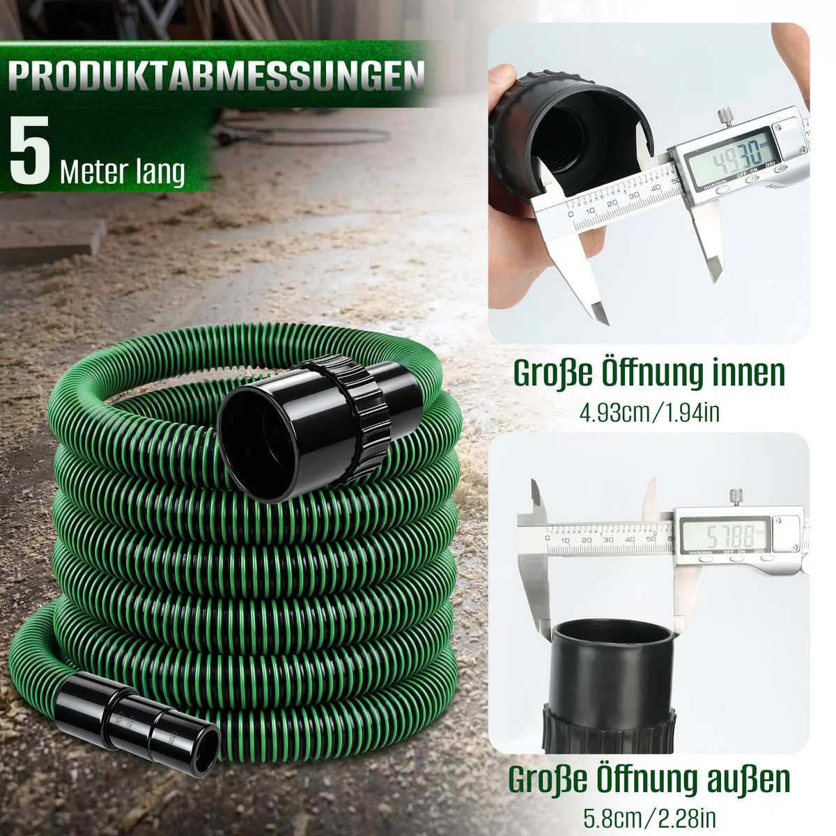 Manguera universal para aspiradora – Manguera de alto rendimiento de 3,5 m/5 m de EVA/PE – Ideal para el jardín, el taller y aspiradoras para sólidos y líquidos (5 m)