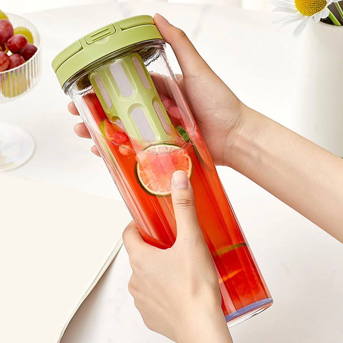 Alomejor Cafetera Fría de 1L, Botella de té Multifuncional, Botella de Agua Sellada con Filtro