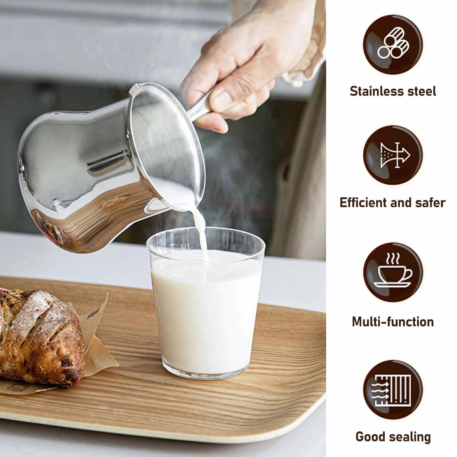 BORDEAG Cafetera turca, cafetera de 500 ml, cafetera turca, cafetera griega de acero inoxidable para preparar café y espuma de leche