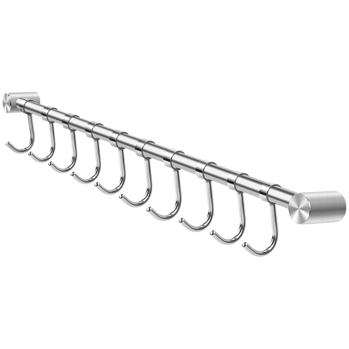 Barra de Gancho de Cocina de Acero Inoxidable, 53 cm Colgador Utensilios Cocina Barra con 10 Ganchos Móviles, Soporte Barra Colgante para sartenes, varilla portavasos