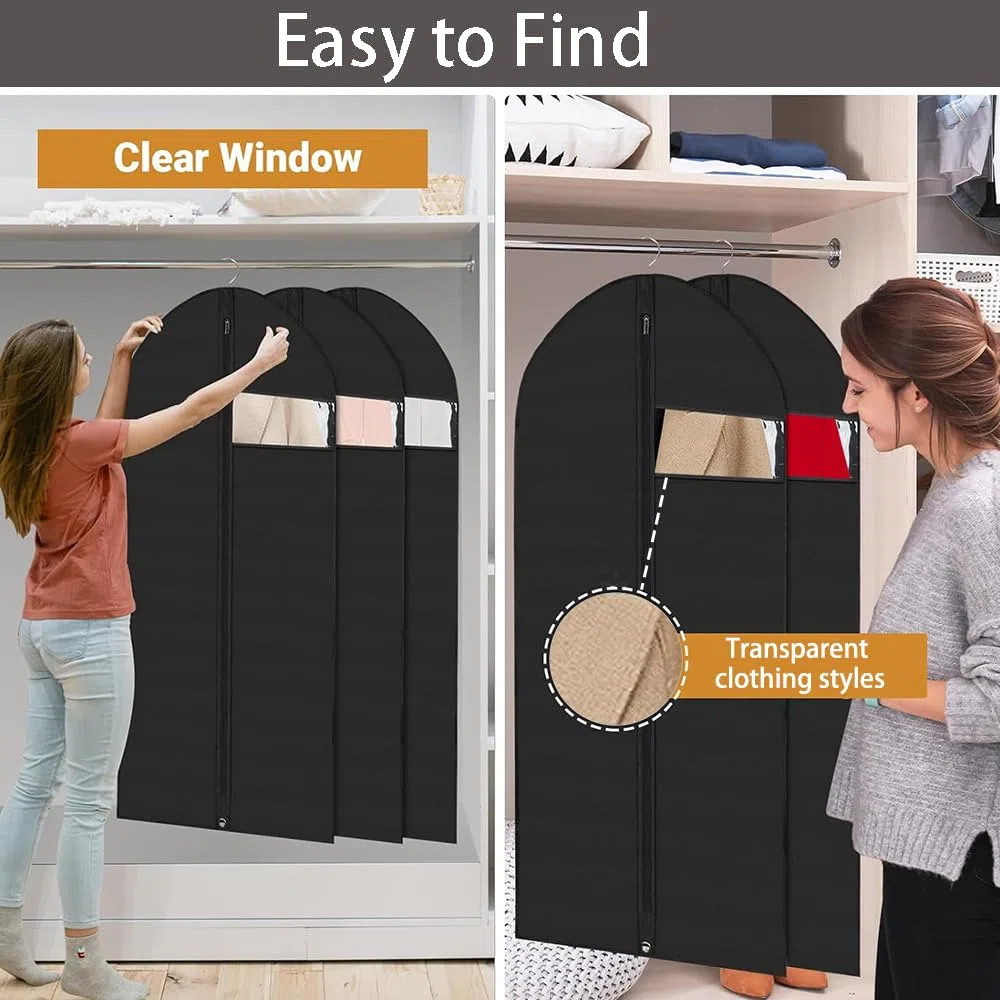 5 Piezas Fundas de Ropa 60 x 120 cm Protector de Ropa Transpirable Colgante Funda Antipolvo Plegable con Cremallera Bolsa Guardar Ropa Antipolvo Impermeable con Humedad, para Trajes,Vestidos,Camisas