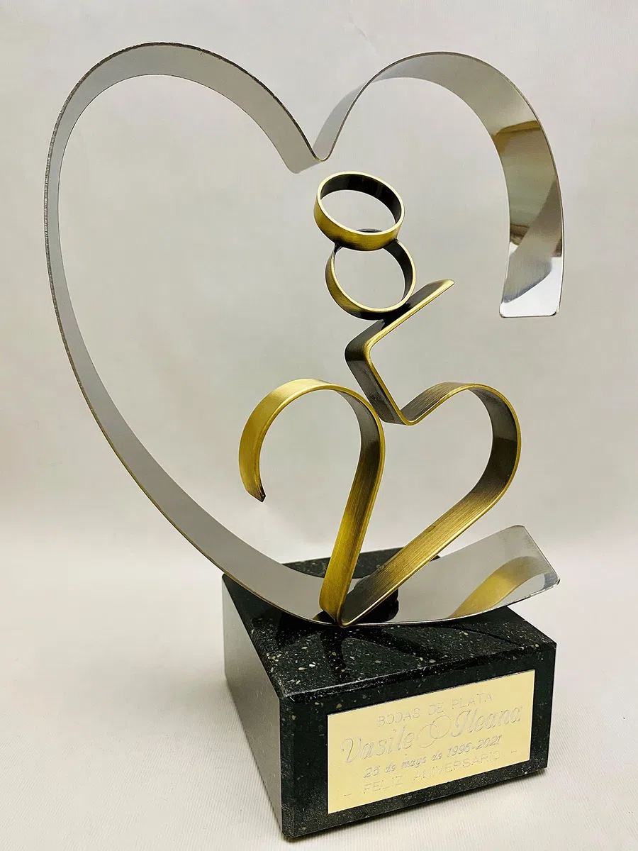 Regalo para bodas de plata GRABADO figura corazón 25 aniversario regalos PERSONALIZADOS + 8 globos de regalo
