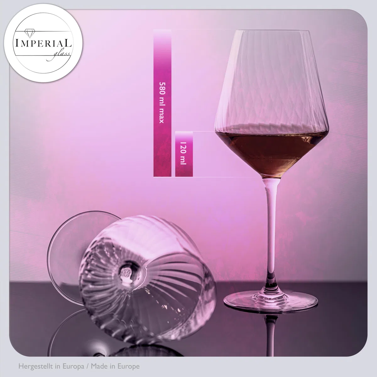 Imperial Juego de 2 copas de vino tinto estriadas de cristal "London", copas de vino de 580 ml, aptas para lavavajillas