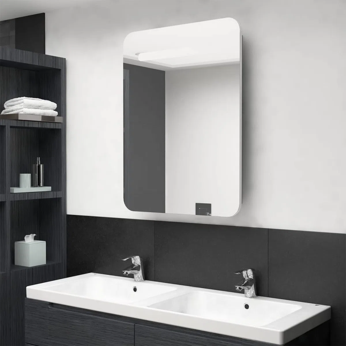 Armario de baño con Espejo y LED Blanco y Roble 60x11x80 cm Armario Espejo BañO con Luz