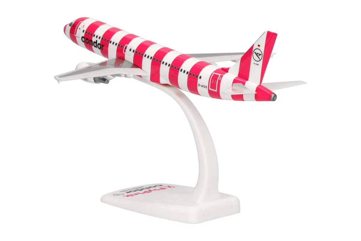 Herpa Miniatura del avión Condor Airbus A320 FlyPink Plane - Snap-Fit, Escala 1/200, Modelo prefabricado, maqueta de colección, modelismo, avión con Soporte, Figura plástico