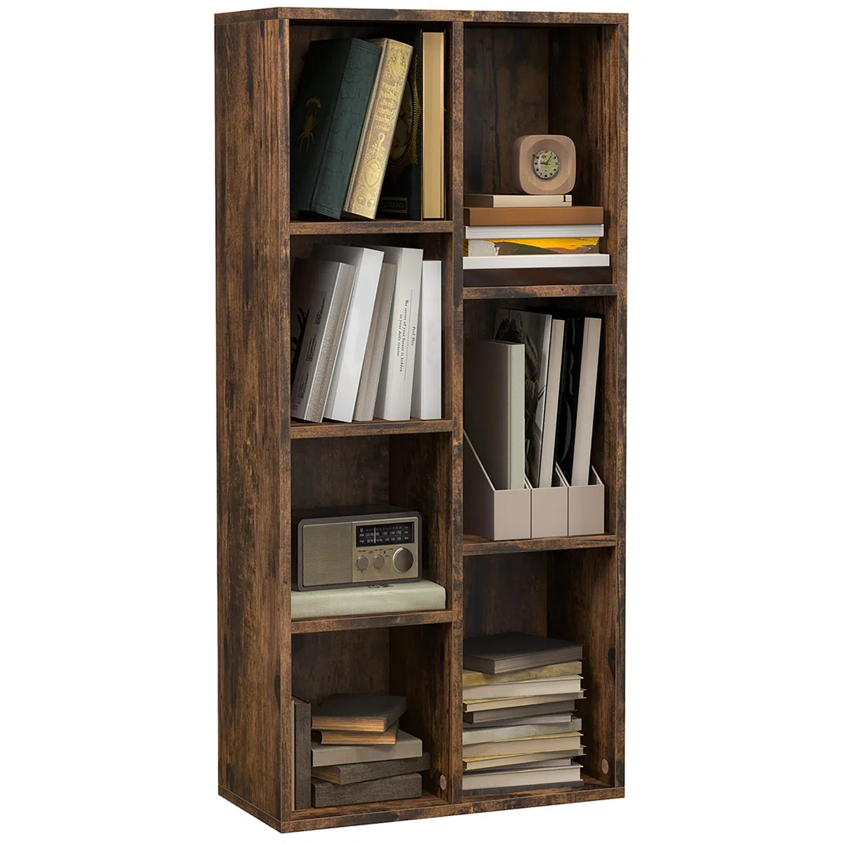 HOMCOM Estantería para Libros Librería de Madera con 7 Compartimentos de Almacenaje Plantas Archivos para Sala de Estar Dormitorio Oficina 50x24x106 cm Marrón Rústico