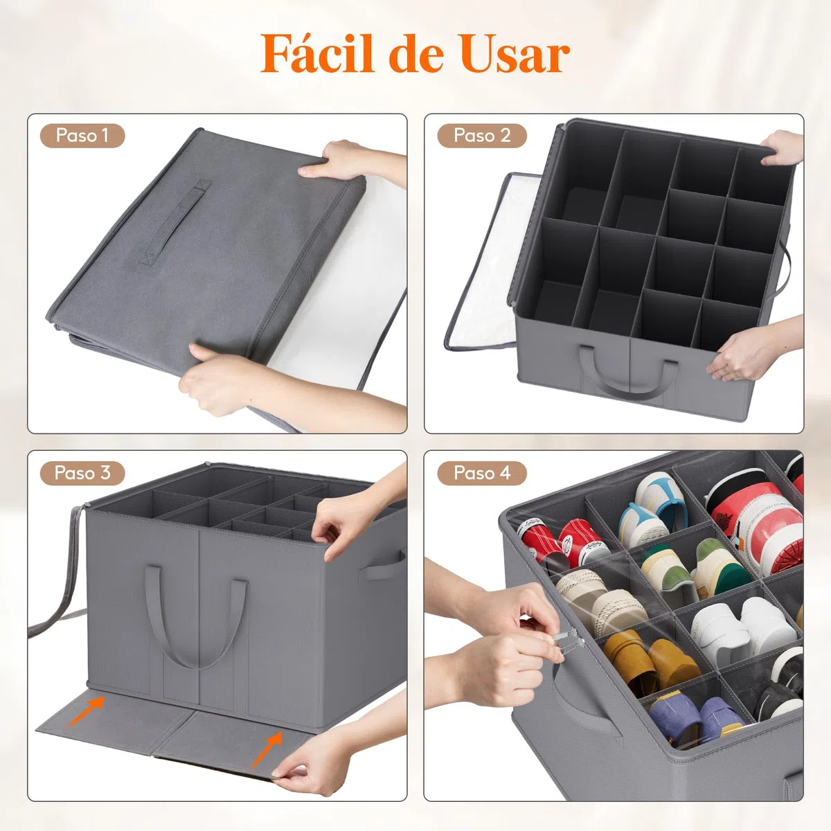Lifewit Organizador Zapatos para Armario, Almacenaje de Zapatos para 12-16 Pares, Caja con Tapa Plegable con Cubierta, Shoe Organizer, Gris, Pack de 2 para 24-32 Pares