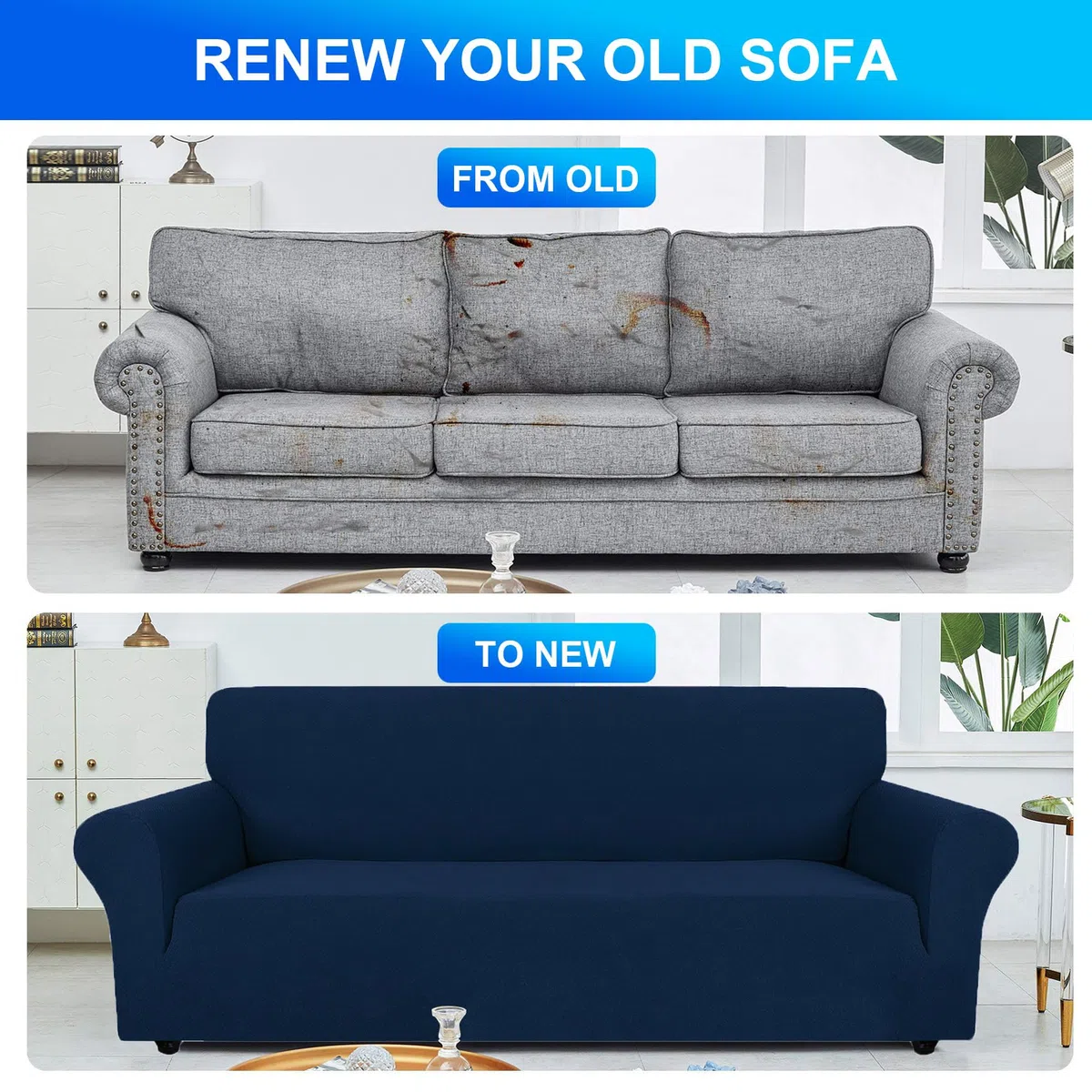 Funda Sofa 1 Plaza Ajustable, Fundas para Sillones Elastica Antideslizante Antimanchas, Universales Couch Cover con Reposabrazos, Lavables, Azul Oscuro