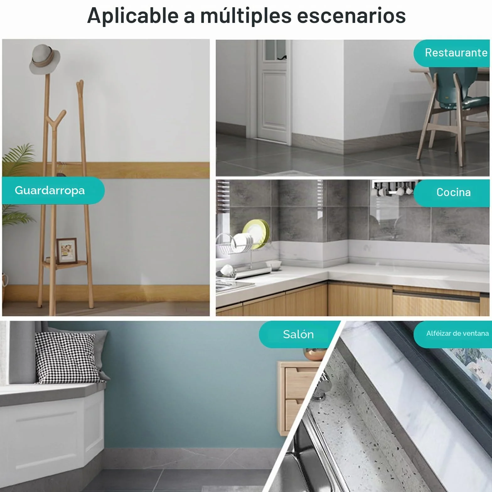 Cenefa autoadhesiva, cenefa decorativa de pared, cenefa gruesa de PVC, cenefa adhesiva para baño, cocina (blanco jazz, 5 m x 10 cm)