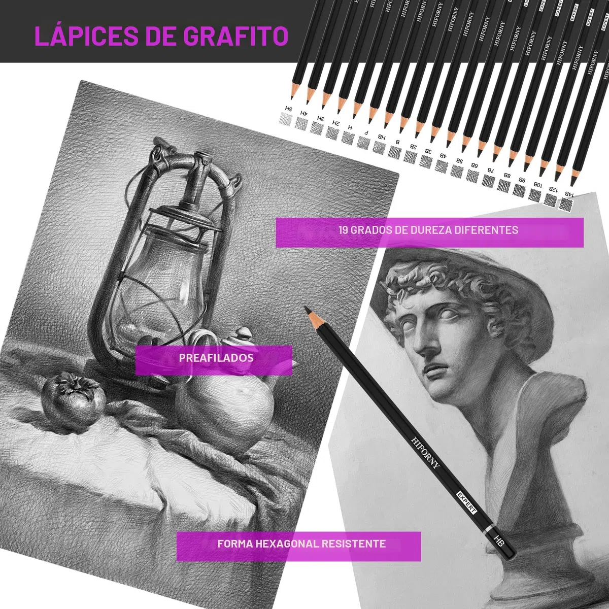 HIFORNY Juego de 70 piezas de dibujo, lápices de dibujo, suministros de arte para adultos, artistas, niños, con libro de bocetos de 3 colores, grafito, pastel, carboncillo