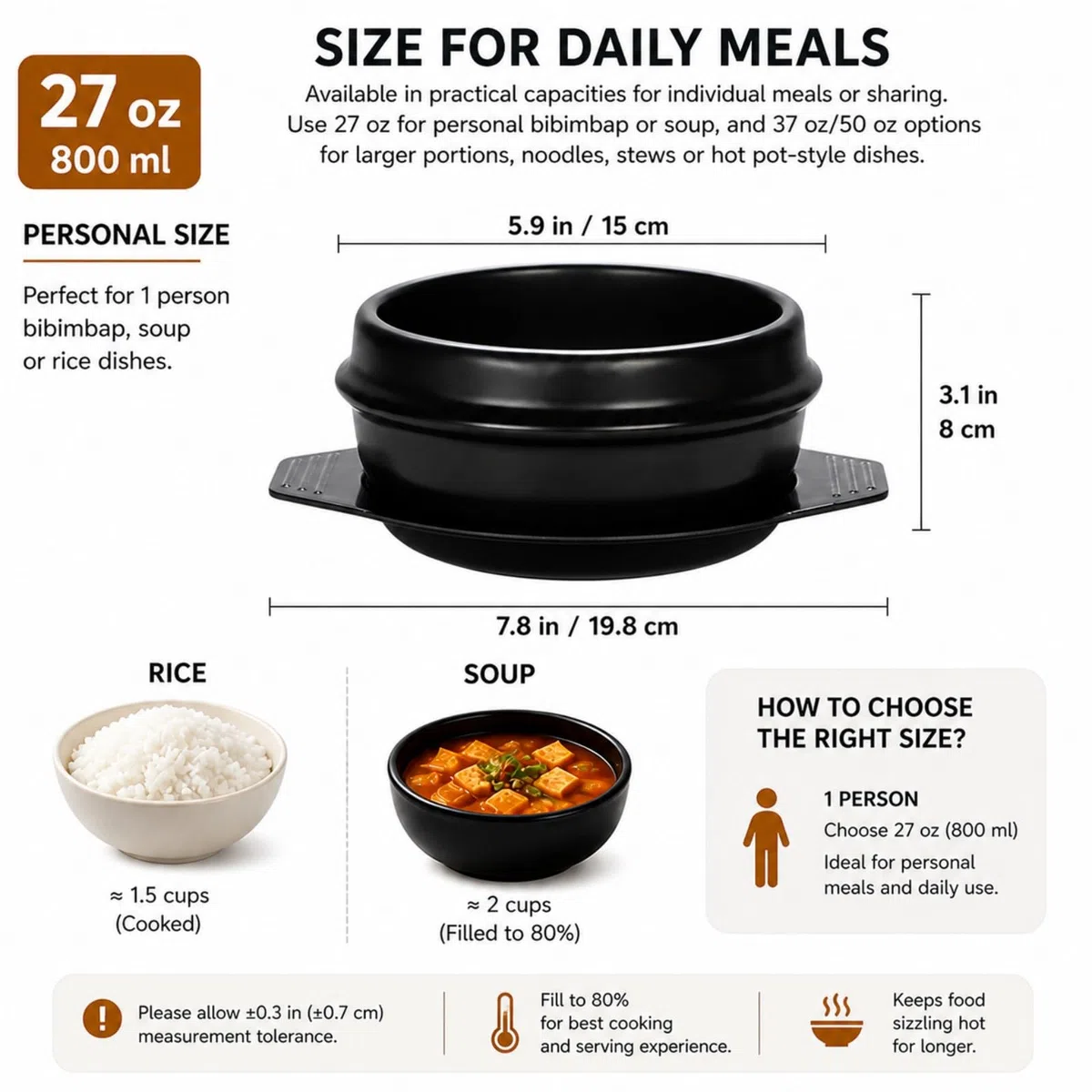 Cuenco de piedra coreano para cocinar Bibimbap, espodumena apta para altas temperaturas con bandeja, cerámica, negro, 800 ml