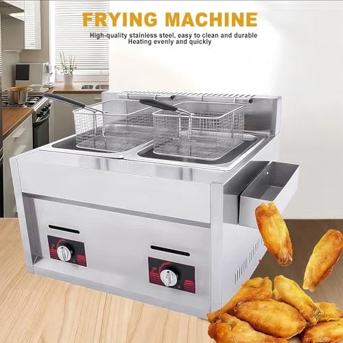 Freidora de gas industrial, freidora profesional de acero inoxidable con cesta, ideal para restaurantes y cocinas domésticas