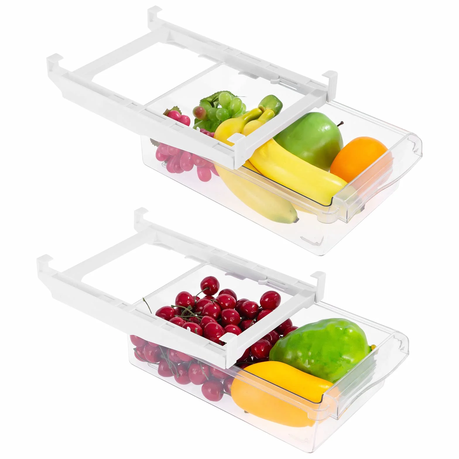 Organizador De Cajones para Nevera, Diseño único Extraíble Y Extensible, Estante y Contenedor De Frutas Y Verduras.(2 Pack)