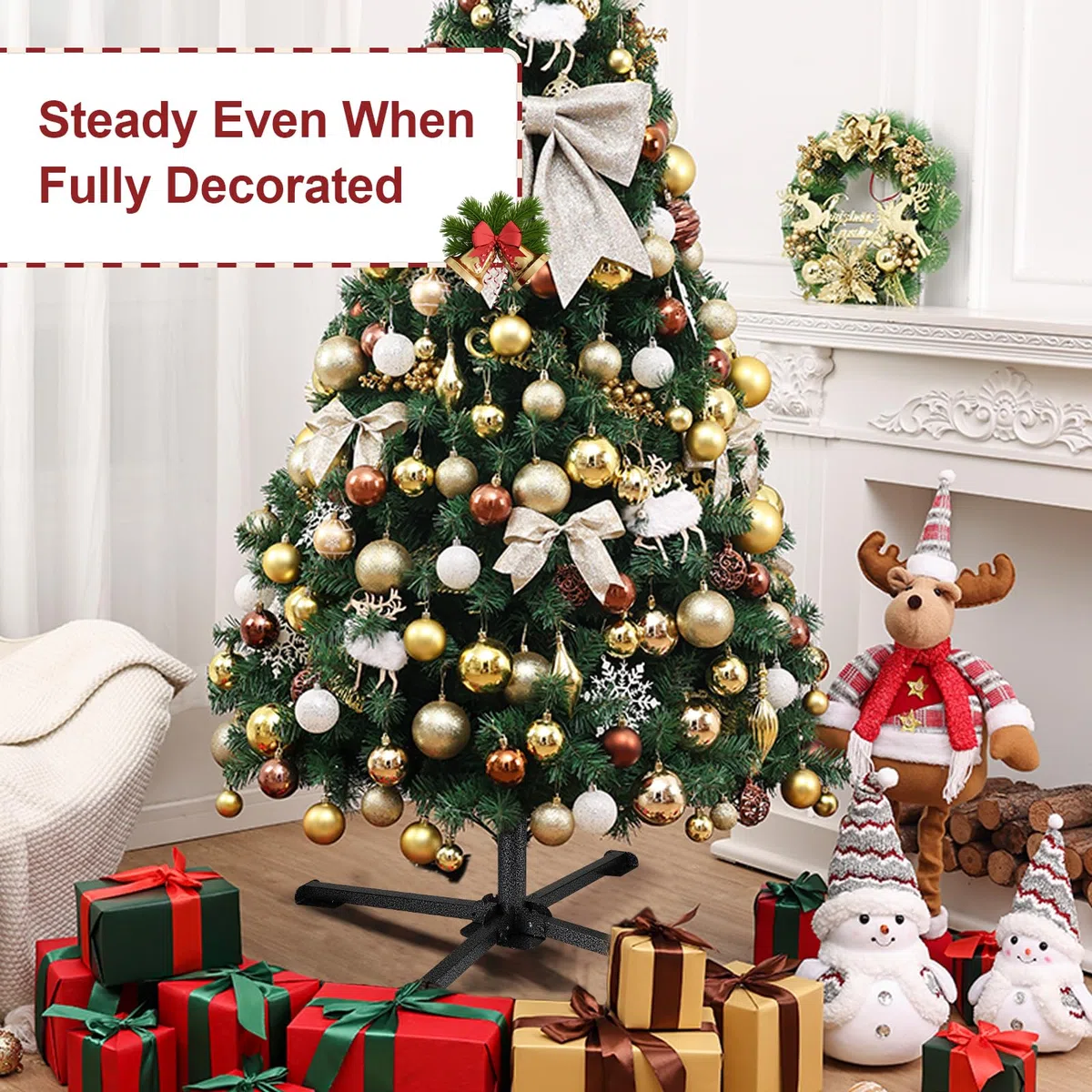 EFUTURETIME Soporte para Árbol de Navidad de Metal Ø2,5-4,5 Cm, Base Arbol de Navidad Pequeño Artificiales se Adapta a Árboles de 60-200cm, Uso Exterior e Interior, Negro