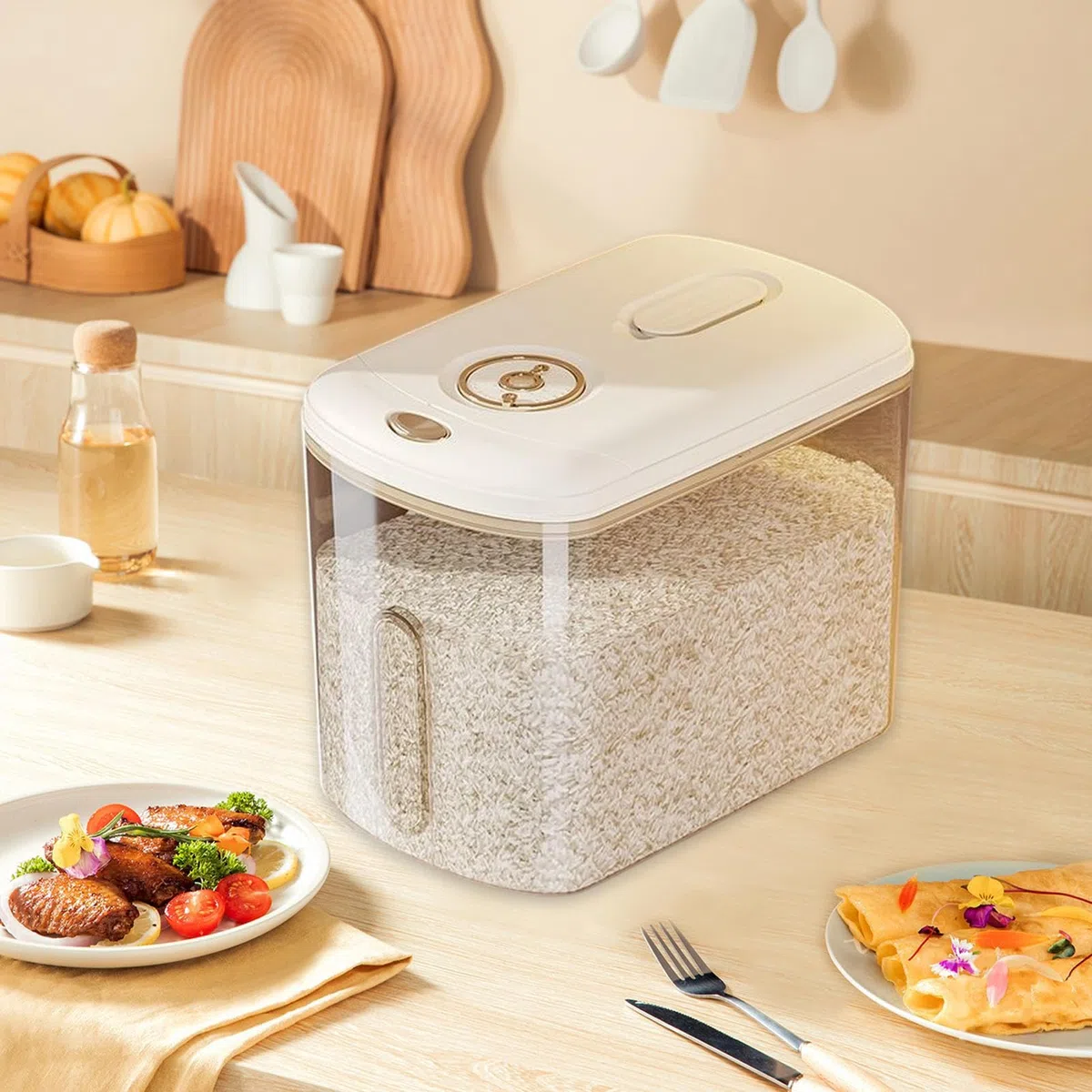 Contenedor De Arroz: Caja De Almacenamiento De Granos Hermético, Contenedor De Soporte De Alimentos Secos | Guardián De Arroz De Duradero Con Tapa Y Taza, 10 Kg De Solución De Almacenamiento