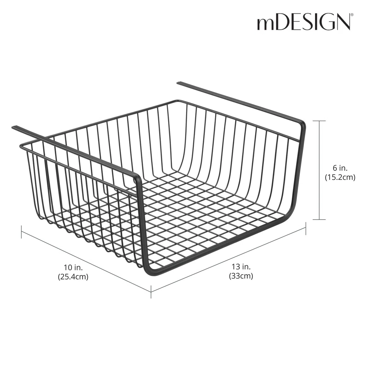 mDesign - Cesta colgante de metal (juego de 2) - Caja de almacenamiento grande para cocina y despensa - cesta de malla de alambre resistente para alimentos y utensilios de cocina - negro