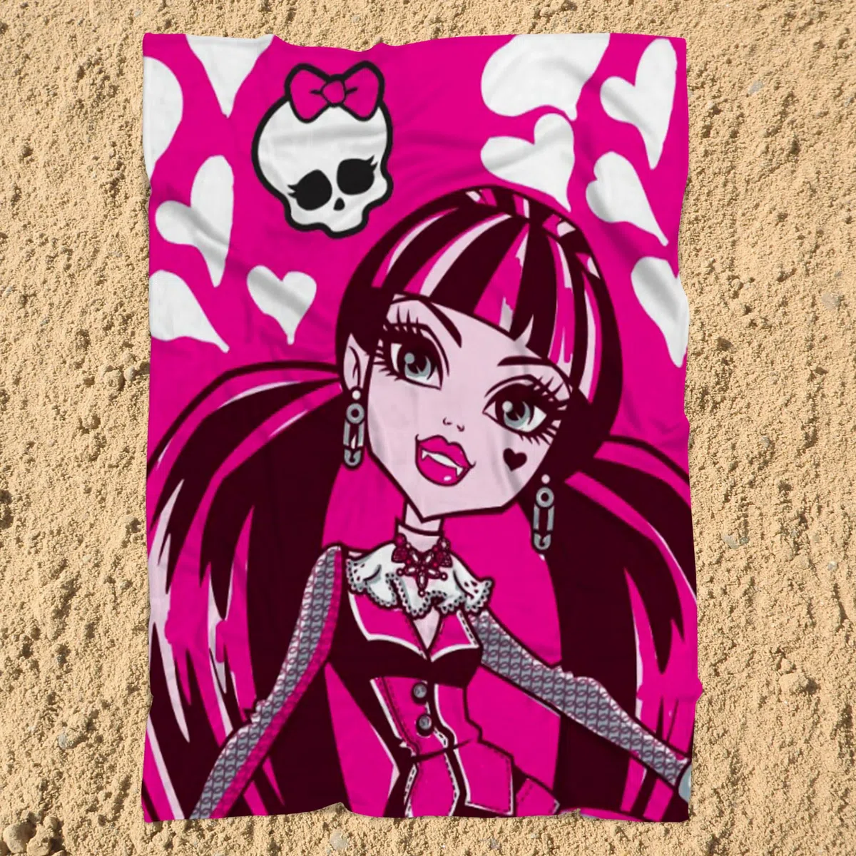 BERONAGE Manta infantil Monster High Beauty Pink 110 x 140 cm, manta de forro polar para sofá Draculaura Frankie Piedra Lagoona Blue Piraña Neptuna a juego con ropa de cama