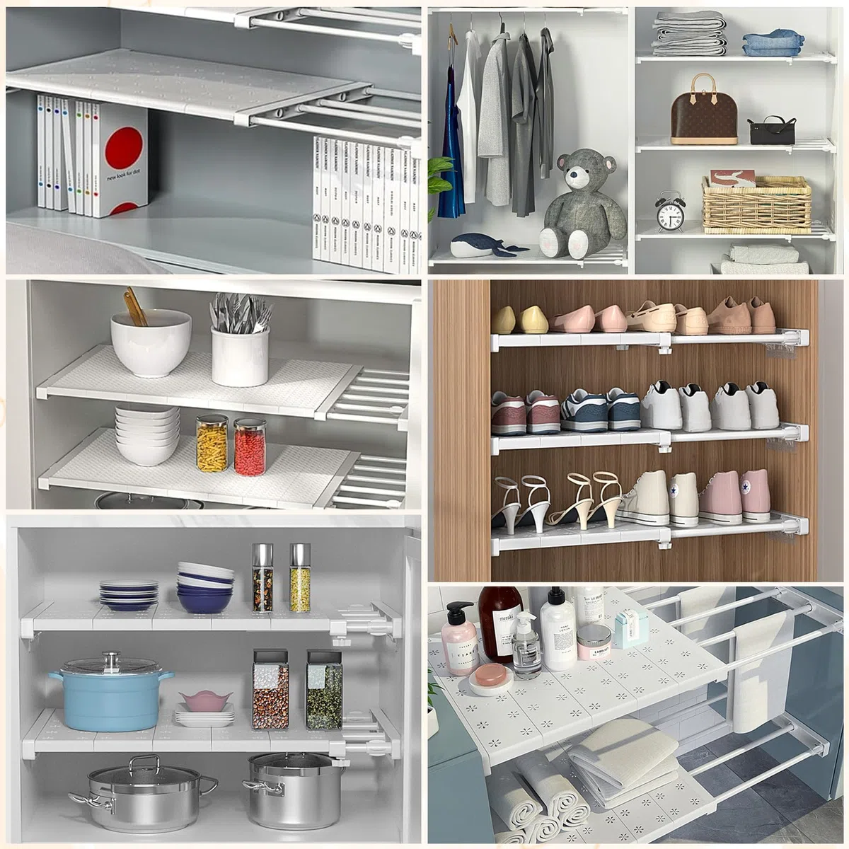 Estantes ajustables para armario, 35 cm de ancho, longitud ajustable de 30 a 40 cm, estante de almacenamiento separador, sin clavos, telescópico, estantes ampliables para armario, cocina