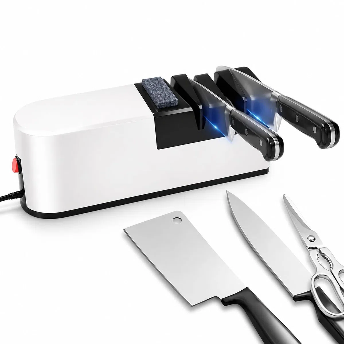 Afilador cuchillo eléctrico, siste-ma de afilado 5 en 1 con espalda recta, Afilador de cuchillos profesional para afilado grueso, reparación y afilado de cuchillos