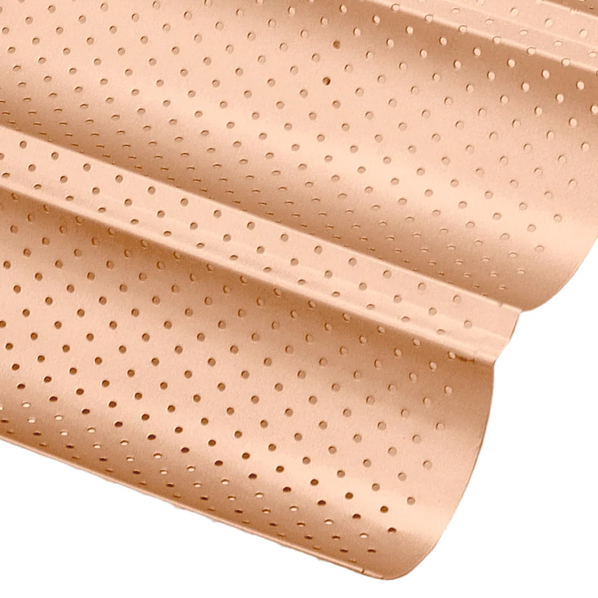 3 bandejas para hornear baguettes para 4 baguettes, acero al carbono, perforadas, molde para baguettes, pan, 38 x 33 cm, antiadherente, oro rosa