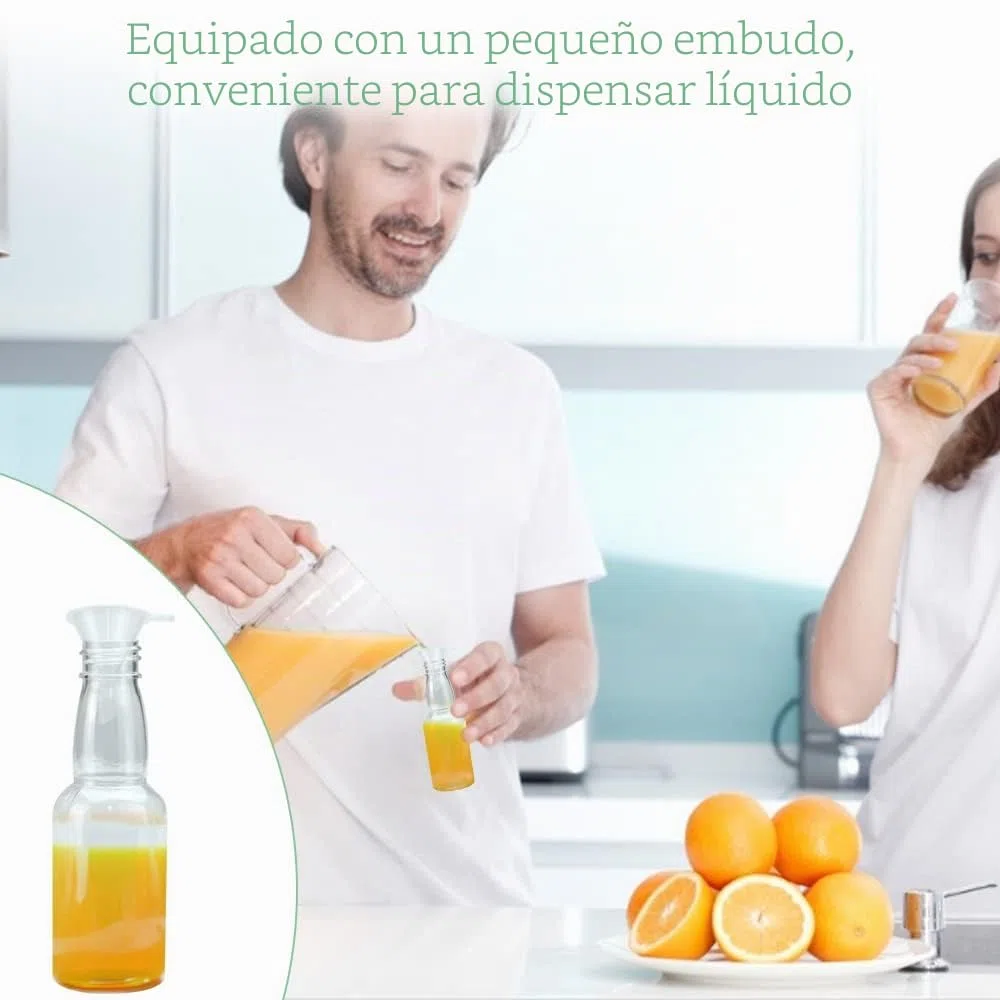 24 PCS Botellas Vacías para Licor 50ml Botellas de Plástico Vacías para Licor con Tapa Botella de Vino Pequeña Vacia Reutilizables con 1 Embudo Mini Botella para Bodas para Leche Zumo Aceite