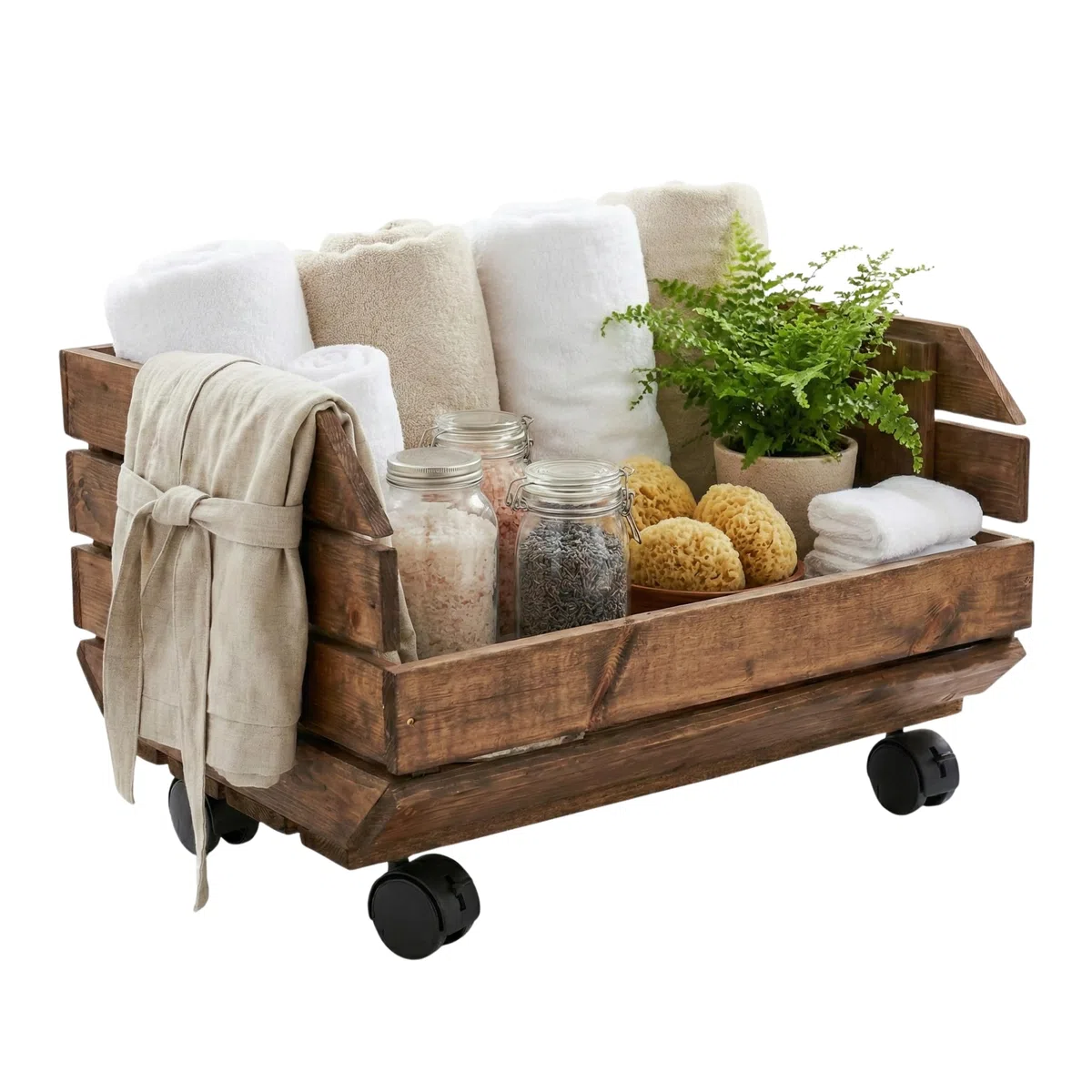 Caja de madera con ruedas para vino, frutas y verduras, estilo vintage, para interior/exterior, 37 x 30 x 28 cm