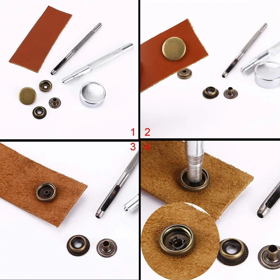WedDecor Botones de presión sin costura, 4 piezas de cierres duraderos, tapa de plástico con broches traseros de metal para bolsos, jeans, ropa, tela, manualidades de cuero, negro, 500 piezas