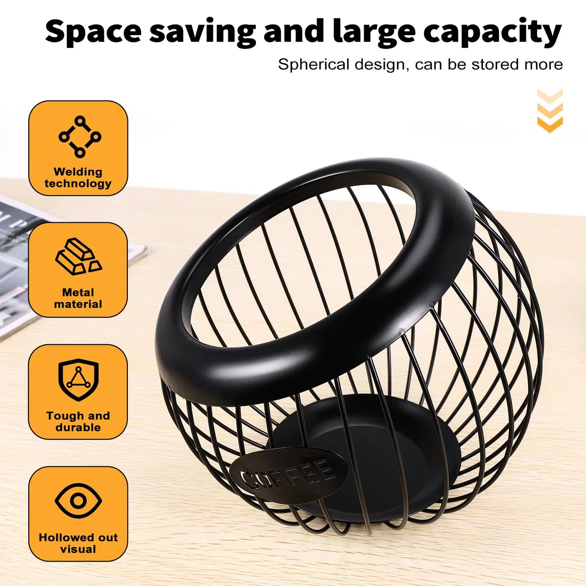 Organizador de estante para café, soporte para tazas K y café espresso con gran capacidad, cesta de almacenamiento para cápsulas de café de metal