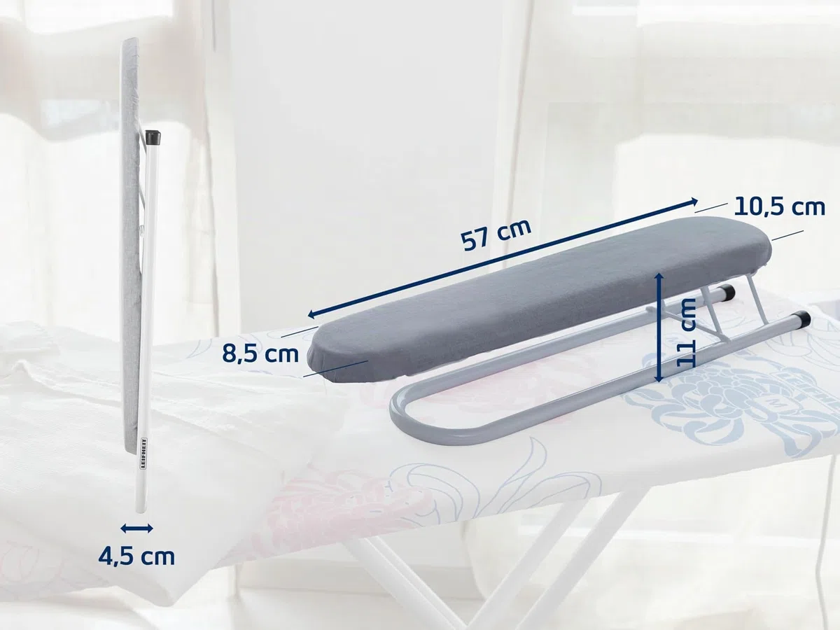 Leifheit Tabla para mangas, manguero para tabla de planchar, tabla de planchar plegable, tabla de planchar pequeña para mangas de camisa, tablero planchador de camisas de 57 cm x 10,5 cm