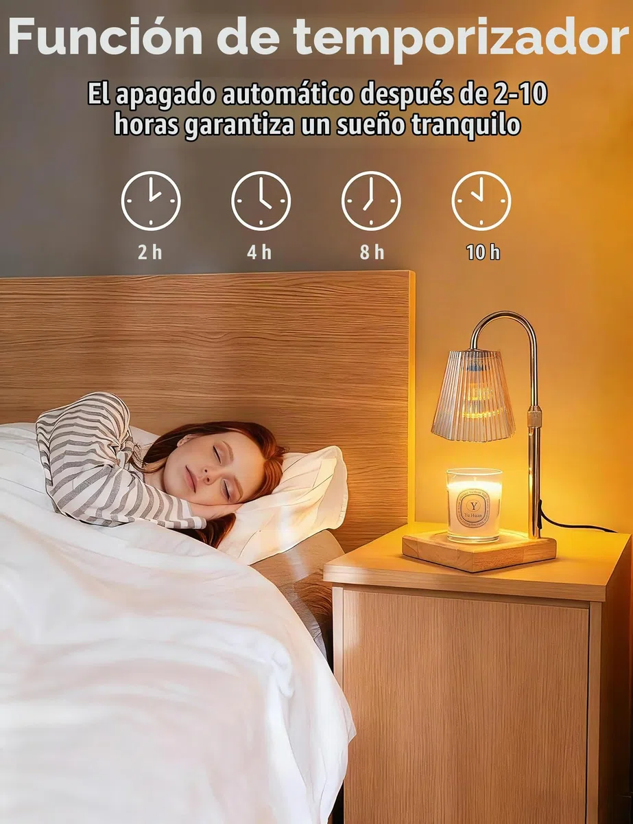 Lámpara calentadora de Velas con Temporizador, Calentador Regulable para Velas en Frasco, Calentador de Cera de Altura Ajustable con 2 Bombillas