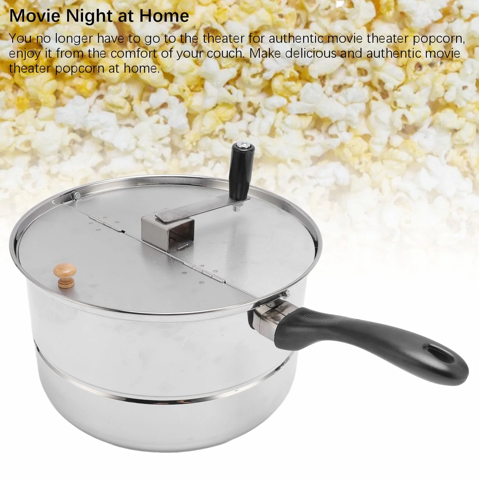 Wakects Máquina para Hacer Palomitas de Maíz en la Estufa, Palomitas de Maíz de Acero Inoxidable con Manivela, Olla para de de 11 X 6,5 Pulgadas para Calefacción Eléctrica y de Gas, Noches de Cine