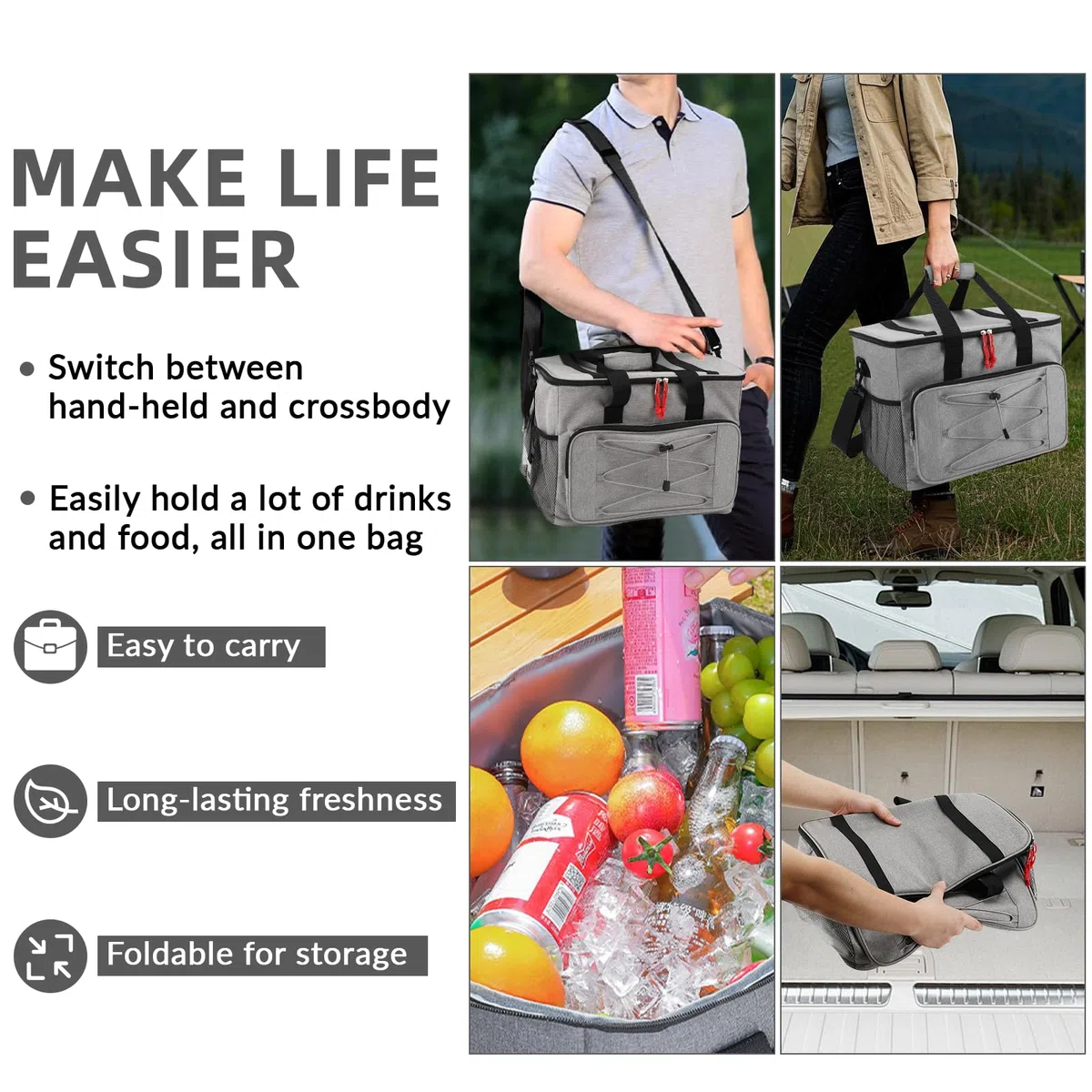 Zikenis Bolsa Termica Porta Alimentos 30L,Nevera Portátil Bolsa termica Porta, Plegable Bolsa Nevera,Tela Oxford,Mantener Caliente y Frío,para Viajes,Acampada,Picnics,Barbacoas