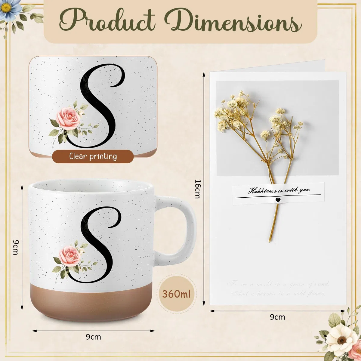 Hestya Regalos con Letras para Mujer Bolso Tote con Inicial Bolsa de Maquillaje Taza de Café Llavero Cinta de Encaje Tarjeta Regalos de Cumpleaños para Ella Esposa Mamá Amiga Damas de Honor