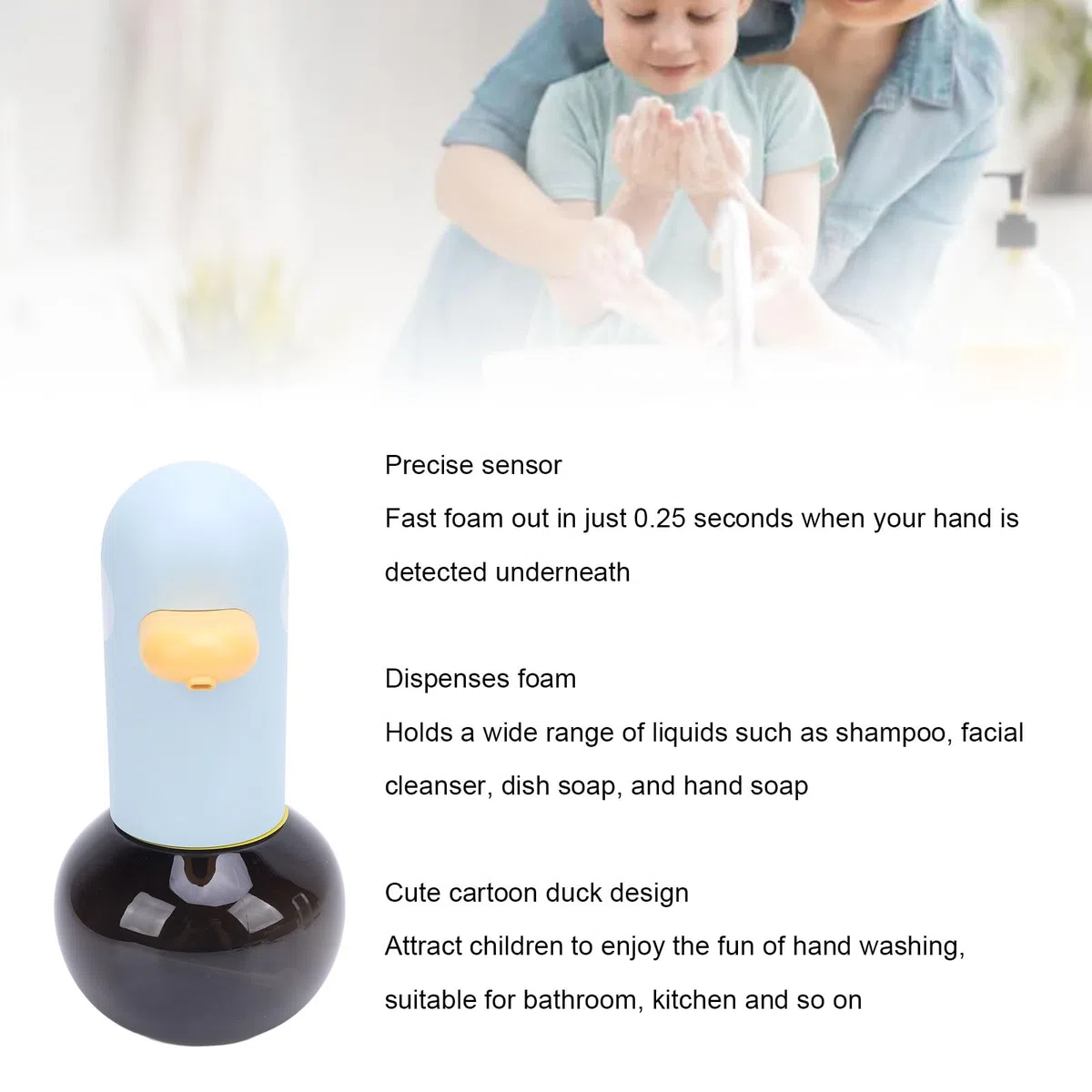 Dispensador Automático de Espuma Dispensador Automático de de Espuma con Diseño de Pato de Dibujos Animados, Recargable, sin Contacto, para Baño, Cocina, Fácil de Usar, Activado por Sensor