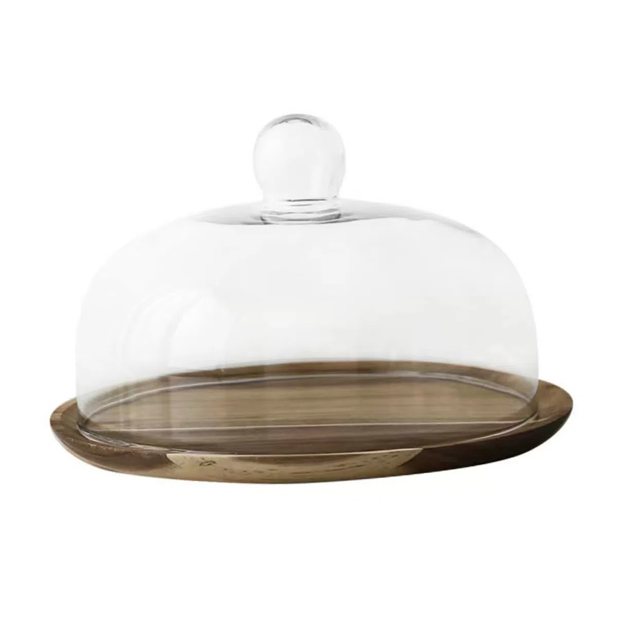 CLISPEED Bandeja de Madera Acacia 25 Cm Cúpula de Vidrio Transparente, Soporte para Pasteles y Postres, Bandeja de Exhibición para Repostería, Adecuado para Cocina y Eventos