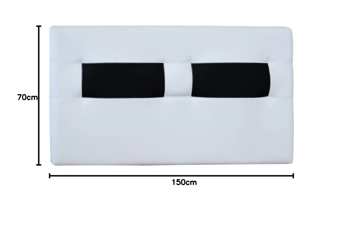 ONEK-DECCO Cabecero de Cama tapizado en Polipiel Mod. Málaga - Cabeceros Originales para Niños, Juvenil y Matrimonio de 70 cm. Alto – Cabezal de Colgar (150x70, Blanco-Negro)